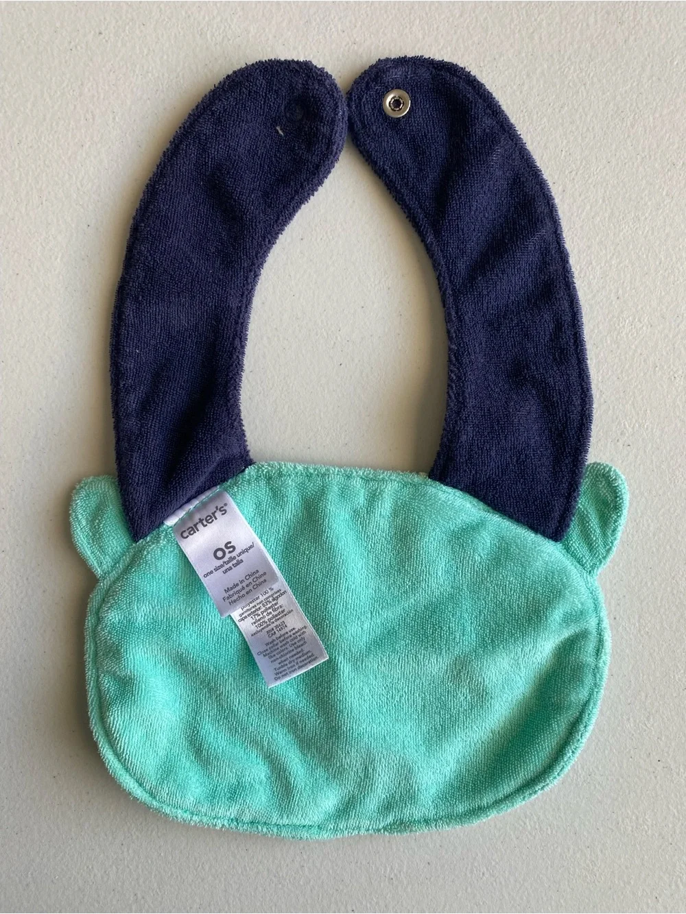 Carter's Baby Monster Face Terry Teething Bib Mint Green Navy Blue